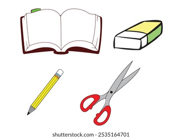 

school stationery books pencils erasers scissors