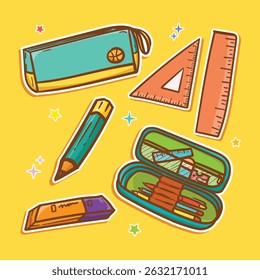 Conjunto de elementos de papel de carta escolar Ilustração