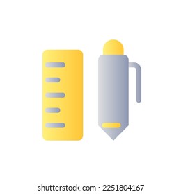 School stationery flat gradient two-color ui icon. Pen with ruler. Writing materials. Back-to-school. Simple filled pictogram. GUI, UX design for mobile application. Vector isolated RGB illustration
