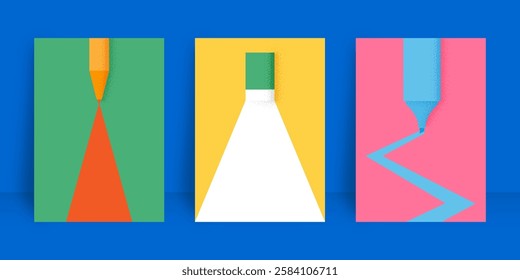 School stationery grain texture design minimal modern flat colorful A4 size for Book cover, Annual report, Magazine, Poster, Flyer, Brochure, Portfolio, Business presentation, Banner, website template