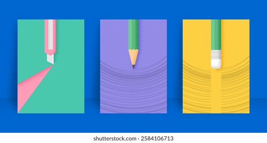 School stationery grain texture design minimal modern flat colorful A4 size for Book cover, Annual report, Magazine, Poster, Flyer, Brochure, Portfolio, Business presentation, Banner, website template