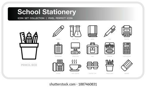 School Stationery  Icons Set. UI Pixel Perfect Well-crafted Vector Thin Line Icons. The illustrations are a vector.