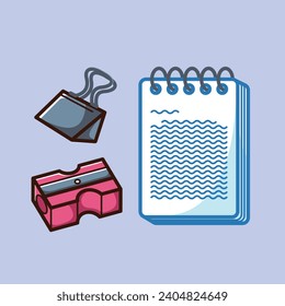 School Stationery Kit Vector Arts. Back to School stationery items for students simple icon design. Fun learning items for school in junior, elementary, and high school