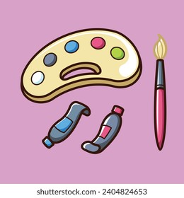 School Stationery Kit Vector Arts. Back to School stationery items for students simple icon design. Fun learning items for school in junior, elementary, and high school
