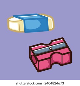 School Stationery Kit Vector Arts. Back to School stationery items for students simple icon design. Fun learning items for school in junior, elementary, and high school