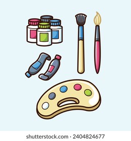 School Stationery Kit Vector Arts. Back to School stationery items for students simple icon design. Fun learning items for school in junior, elementary, and high school