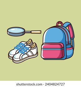 School Stationery Kit Vector Arts. Back to School stationery items for students simple icon design. Fun learning items for school in junior, elementary, and high school