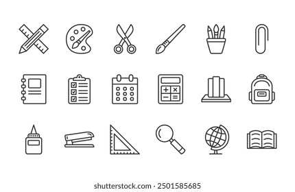 School stationery line icons, editable stroke, vector eps10 illustration