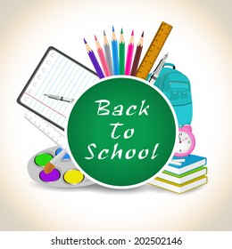 School stationery on grey background.
