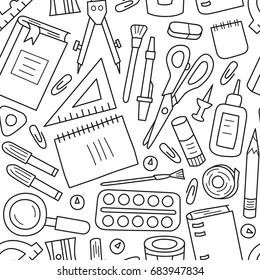 School stationery. Seamless pattern in cartoon style. 