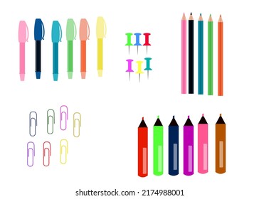school stationery for successful study pens felt-tip pens pencils. paper clip buttons