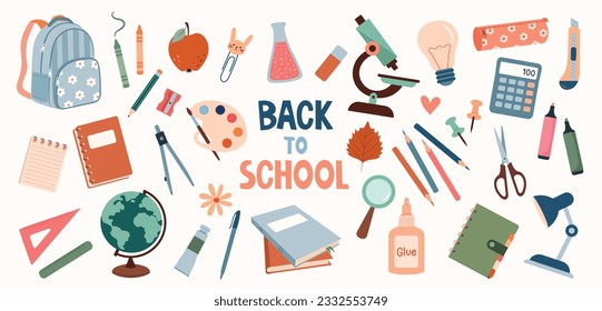  School stationery and supplies. Vector illustration