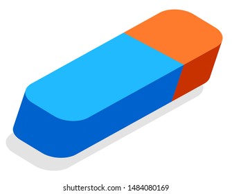 School stationery supply, 3d eraser or erasing tool vector. Isometric drawing item, education and knowledge, geometry lesson or class equipment, isolated rubber object