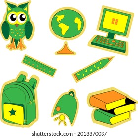 school sticker book bell owl Backpack Ruler Pencil Globe computer