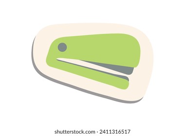 School sticker of cartoon colorful set. This bright stapler is a necessary assistant in school affairs, such as documentation. Vector illustration.