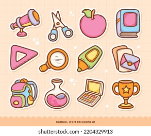 School Stickers Doodle Color Vector Collection 