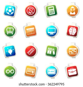 School stickers label icon set