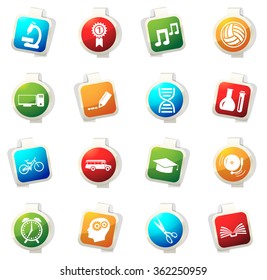 School stickers label icon set