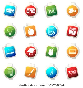 School stickers label icon set