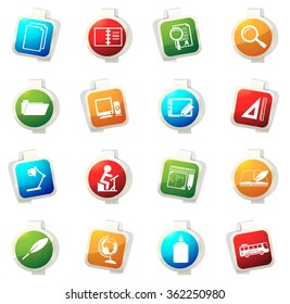 School stickers label icon set