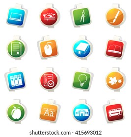 School stickers label icon set for web sites