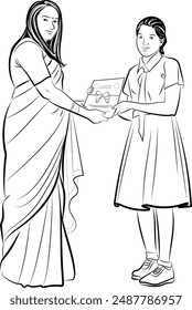 School Student award Ceremony, Hand drawn in thin line style