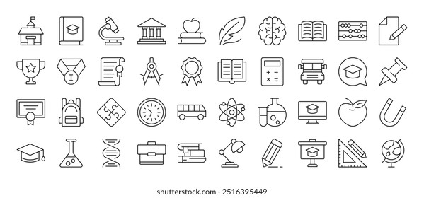 School, Student Book, University, Education Related Line Icons for Web Sites, Books, Cards, Apps. Editable Stroke. Suitable for Web Sites, Books, Cards, Apps