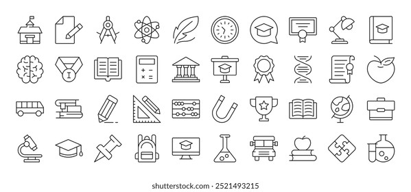 School, Student Book, University, Education Icon Set for UI, Placards, Books, Apps. Editable Stroke. Suitable for Web Sites, Books, Cards, Apps 