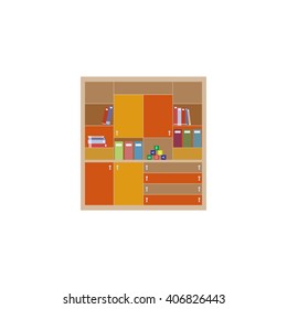 School student boy kid room interior. Bookshelf,cabinet.