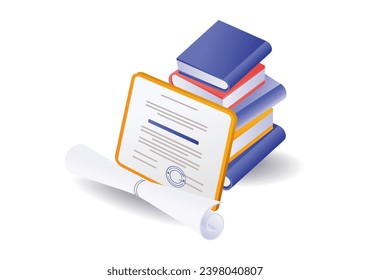 School student certificate and book stack illustration concept