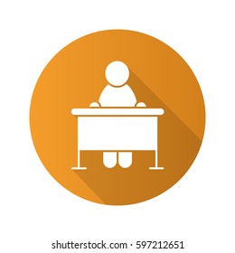 School student flat design long shadow icon. 