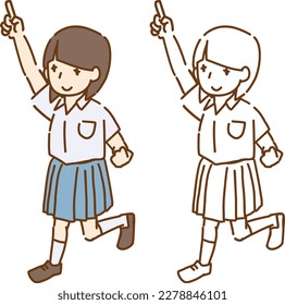 School student girl in Japanese summer school uniform, vector illustration.