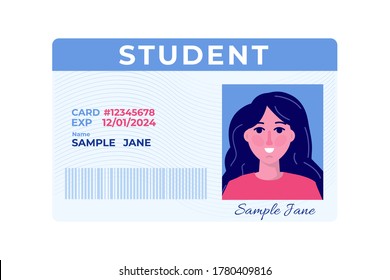 School student id card with photo. Vector illustration.