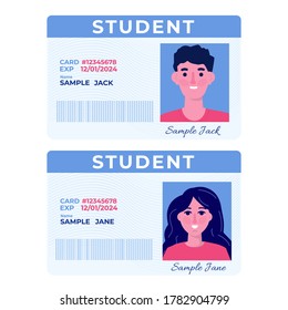 School, Student Id Card With Photo. Vector Illustration.