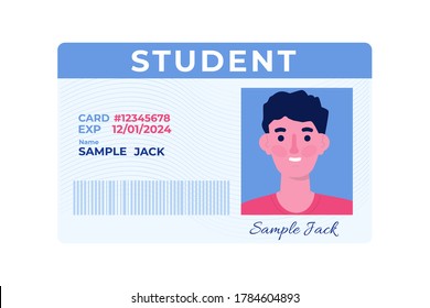 School, Student Id Card With Photo. Vector Illustration.