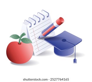 Ilustração plana do bloco de anotações do estudante da escola