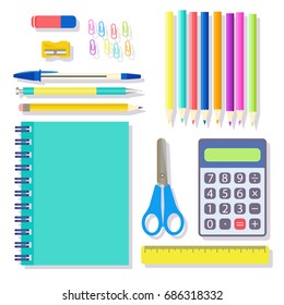 School Student Office Stationary Supplies Kit Stock Vector (Royalty ...