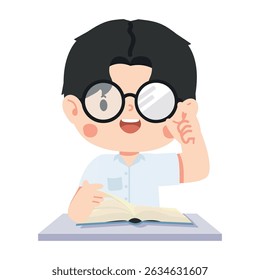 Schüler lesen am Schreibtisch mit Brille 