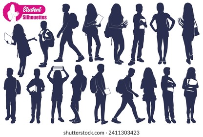 School Student Silhouettes Vector illustration