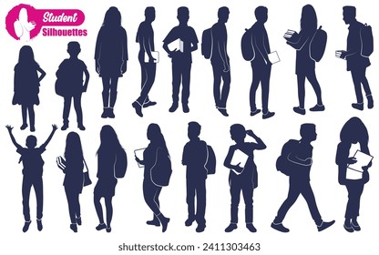 School Student Silhouettes Vector illustration