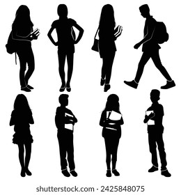 School Student Silhouettes Vector illustration