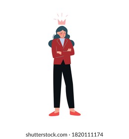 School Student, Teenage Girl Character in Uniform Standing with Folded Hands Vector Illustration