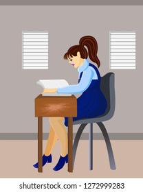 school student with uniform in class room vector