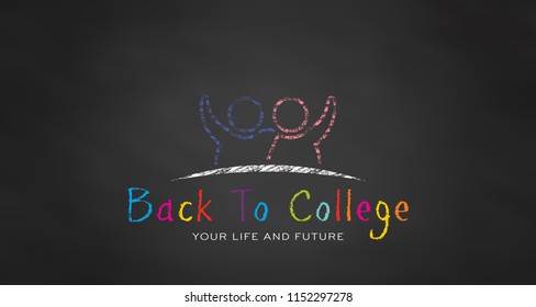 School Students in Chalk. Black board Back to school. Vector