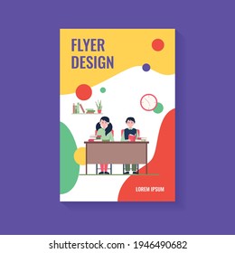 School Students In Classroom. Teen Children Sitting At Desk And Reading Books Flat Vector Illustration. Back To School, Class, Knowledge Concept For Banner, Website Design Or Landing Web Page