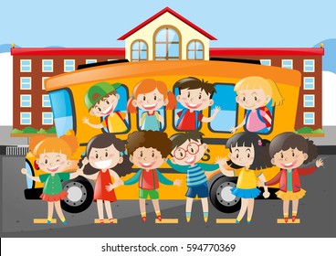 School students in front of school bus