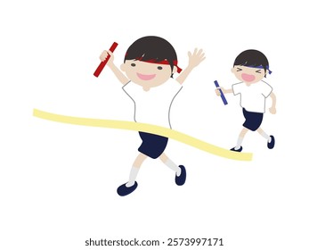 School students play relay race in Sports festival.