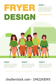 School students posing for class portrait in classroom. Teen girls and boys wearing uniform, sitting on chairs in rows and smiling. Vector illustration for photo, classmates, education concept