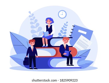 School students reading books. Schoolchildren studying at class flat vector illustration. Knowledge, learning, education concept for banner, website design or landing web page