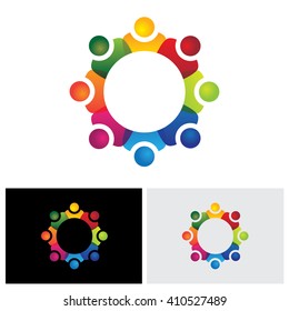 school students showing companionship and friendship vector logo icon. The graphic can also represent employees unity, workers union, executives meeting, friendship, team work & team spirit